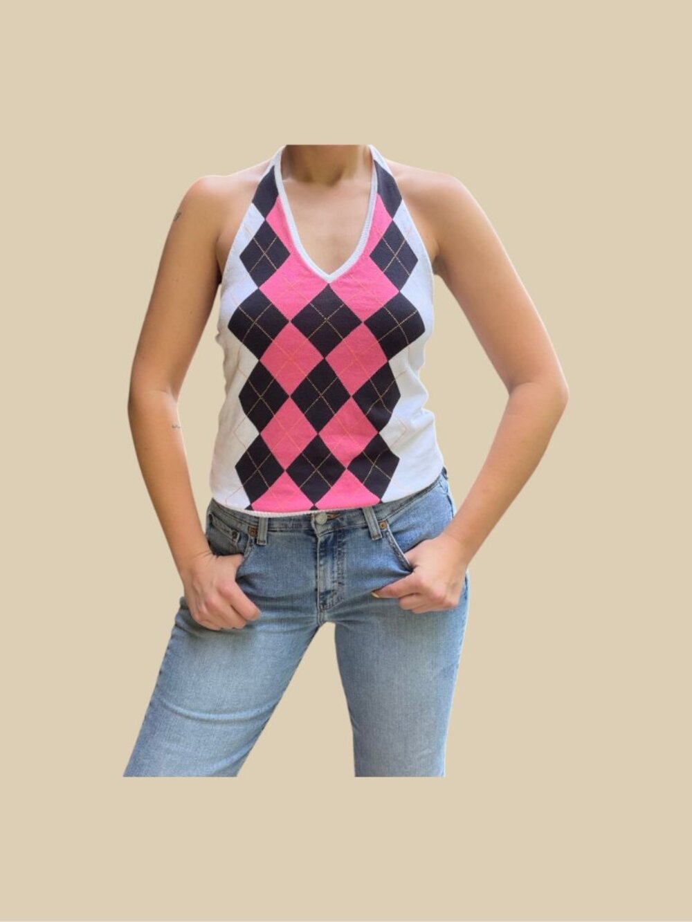 Vintage JCrew Argyle Knit Halter Top Featured in John Tucker Must Die Y2K Grail - Picture 7 of 9